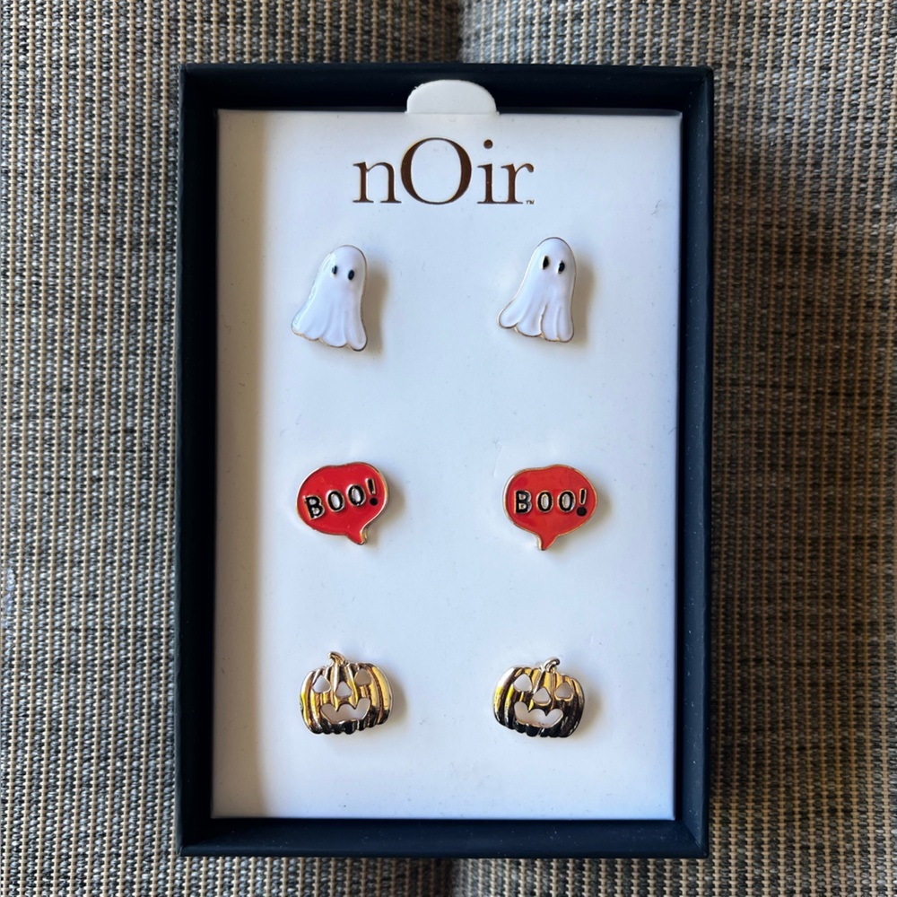 nOir Jewelry Halloween Earrings Set - White, Red, Gold